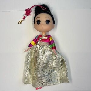 Korean Doll Keychain Bag Charm Ivory Traditional Dress 7” Tall
